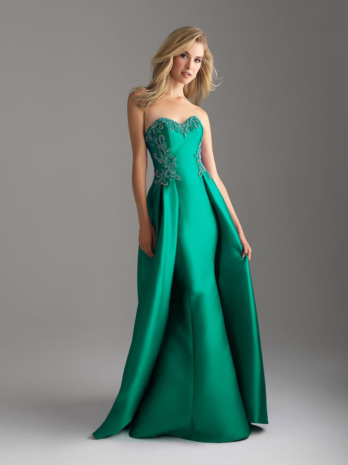 Madison James Strapless Scroll Motif Mikado Overskirt Gown CCSALE 10 / Green