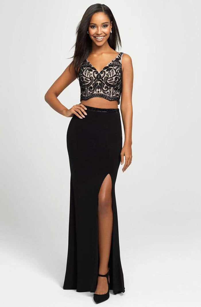 Madison James - Two Piece Embroidered V-Neck Dress 19-159 - 1 pc Black ...