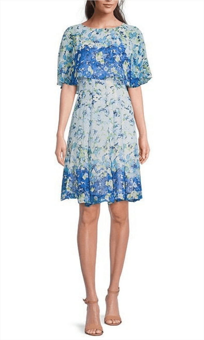 Maison Tara 30474MA - Floral Jewel Neck Cocktail Dress Special Occasion Dress 0 / Blue Green