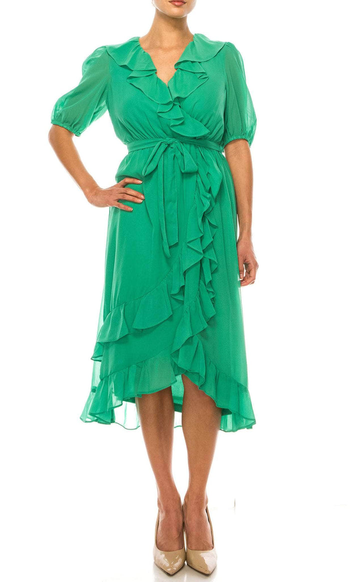 Maison Tara 91672M - Chiffon-Made Ruffled Dress Special Occasion Dress 0 / Fern