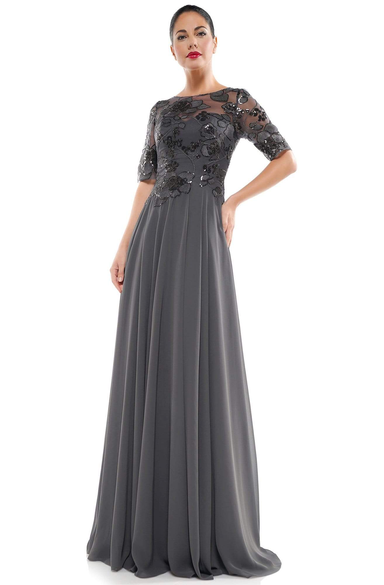 Marsoni by Colors - M286 Sequined Bateau Chiffon A-line Dress – Couture ...
