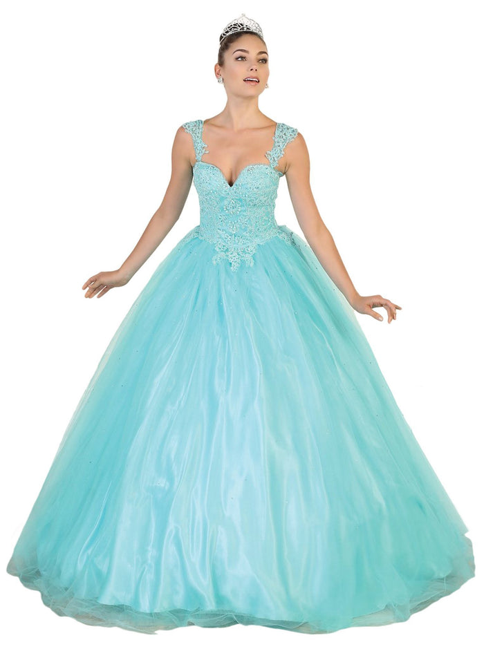 May Queen - Beaded Lace Plunging Sweetheart Quinceanera Ballgown Special Occasion Dress 4 / Aqua