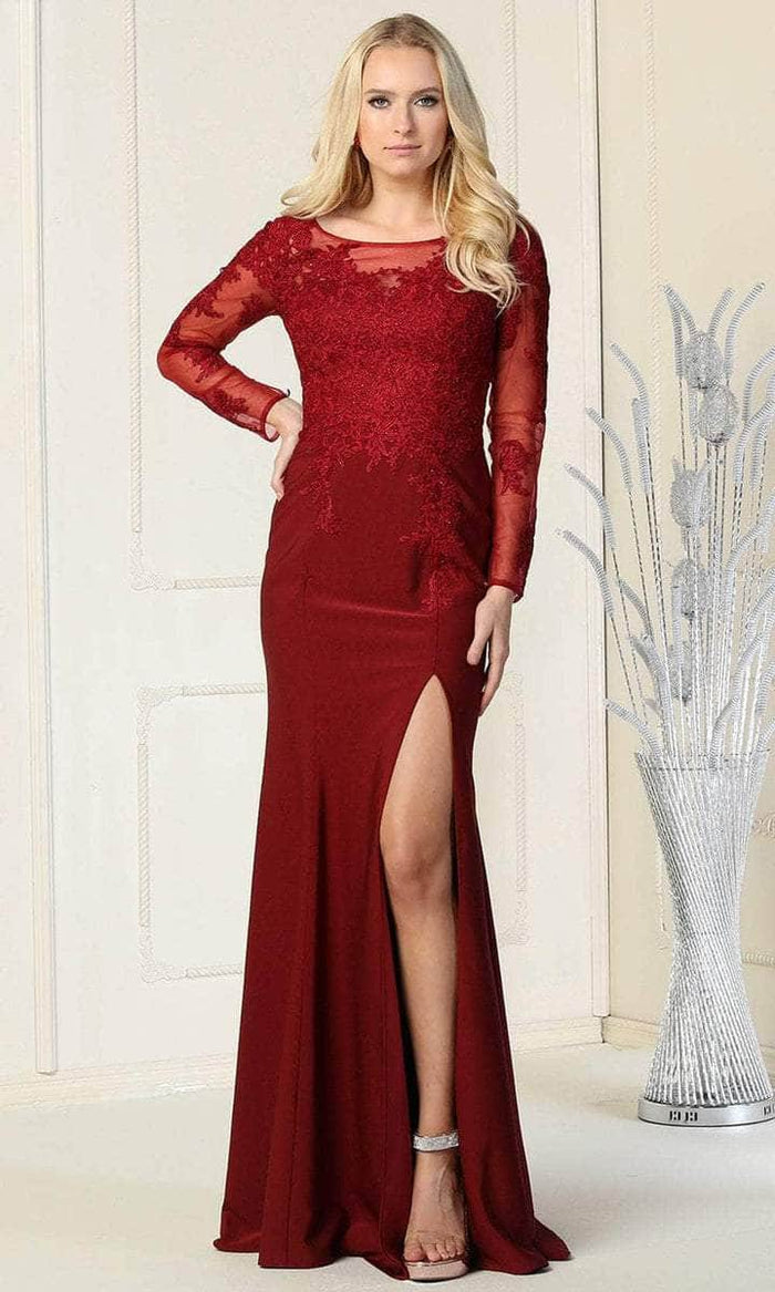 May Queen - Beaded Lace Trumpet Evening Dress RQ7913 - 1 pc Burgundy In Size 10 Available CCSALE 10 / Burgundy