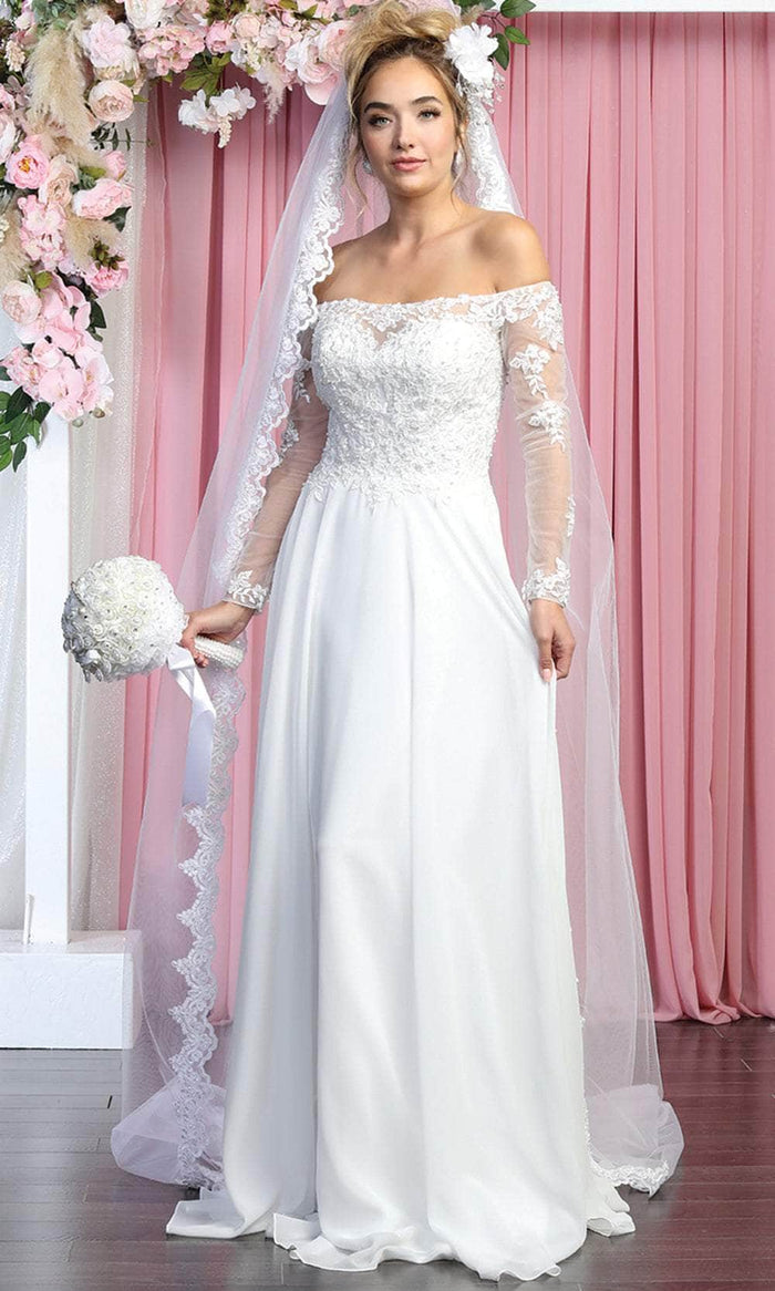 May Queen Bridal RQ7909 - Off Shoulder Soft Wedding Gown Bridal Dresses 4 / Ivory