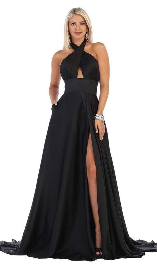 May Queen - Criss Cross Halter A-line Evening Dress MQ1631 - 1 pc Black in Size 10 Available CCSALE 14 / Black