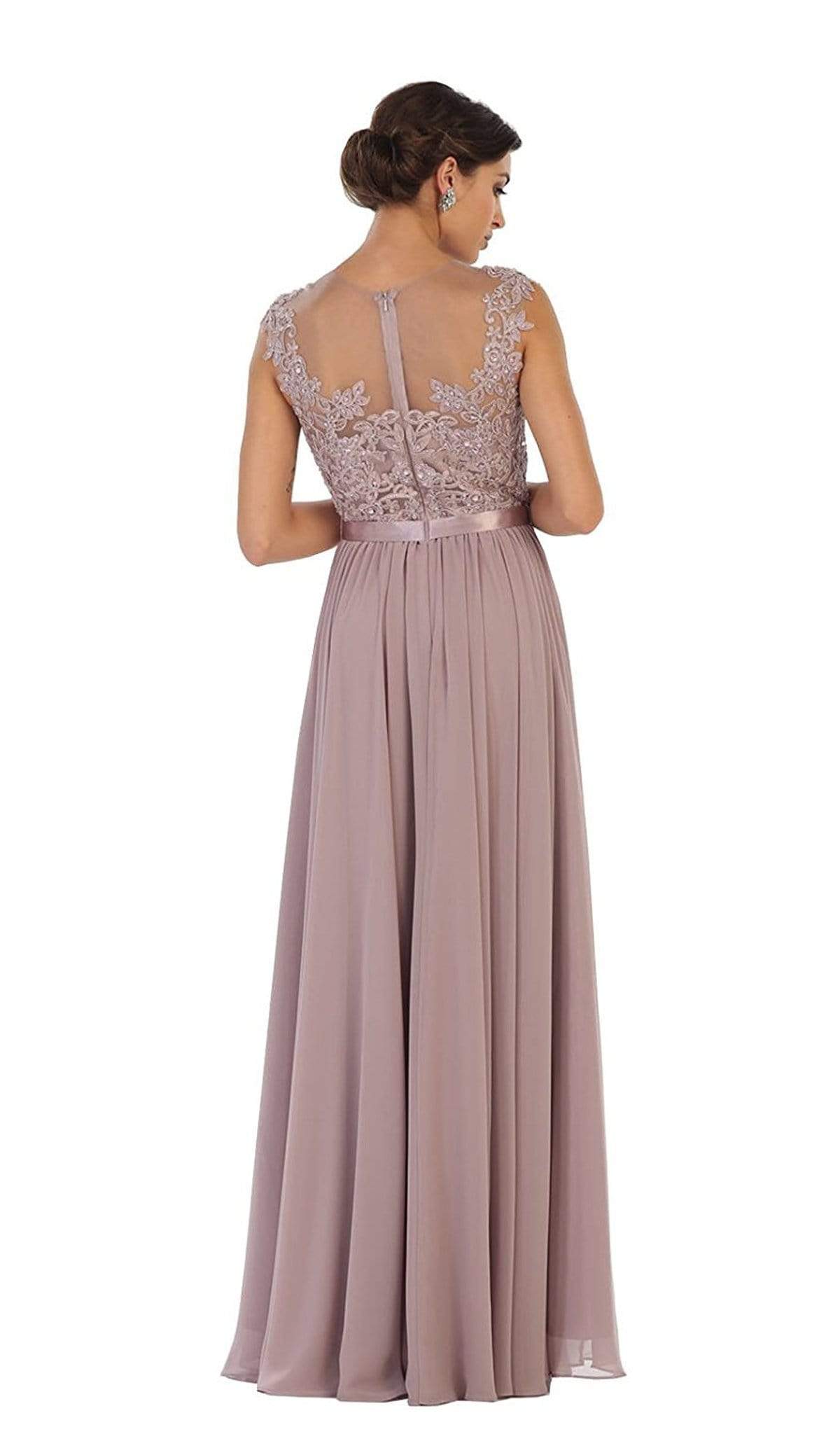 May Queen - Dainty Cap Sleeve Lace Applique Illusion Prom Gown ...