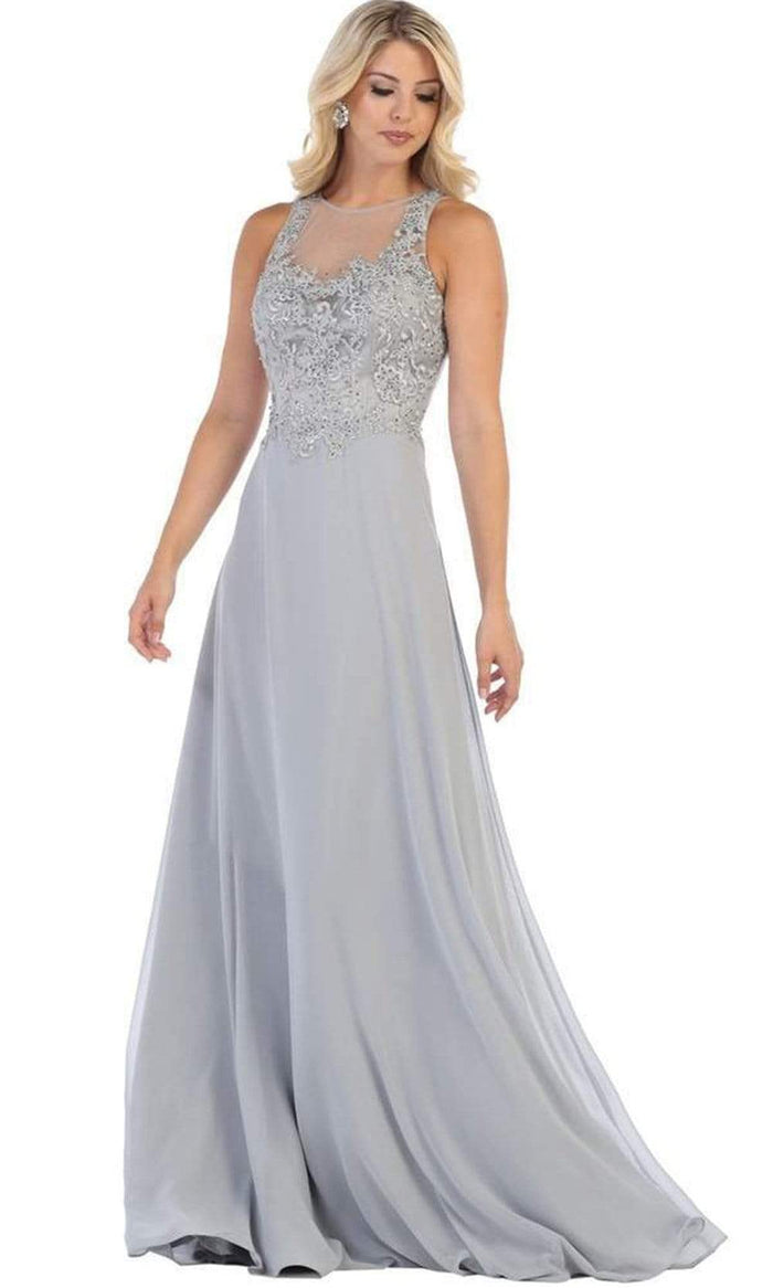 May Queen - Embellished Illusion Jewel A-line Dress MQ1621 - 1 pc Champagne In Size 10 Available CCSALE 8 / Mauve