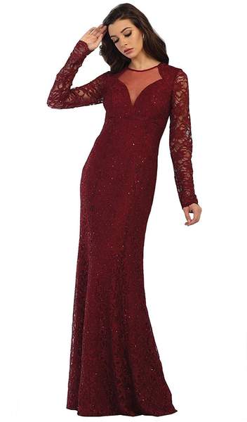 May Queen - Embellished Long Sleeves Sheath Dress MQ1451 - 1 pc Burgundy In Size 4 Available CCSALE 4 / Burgundy