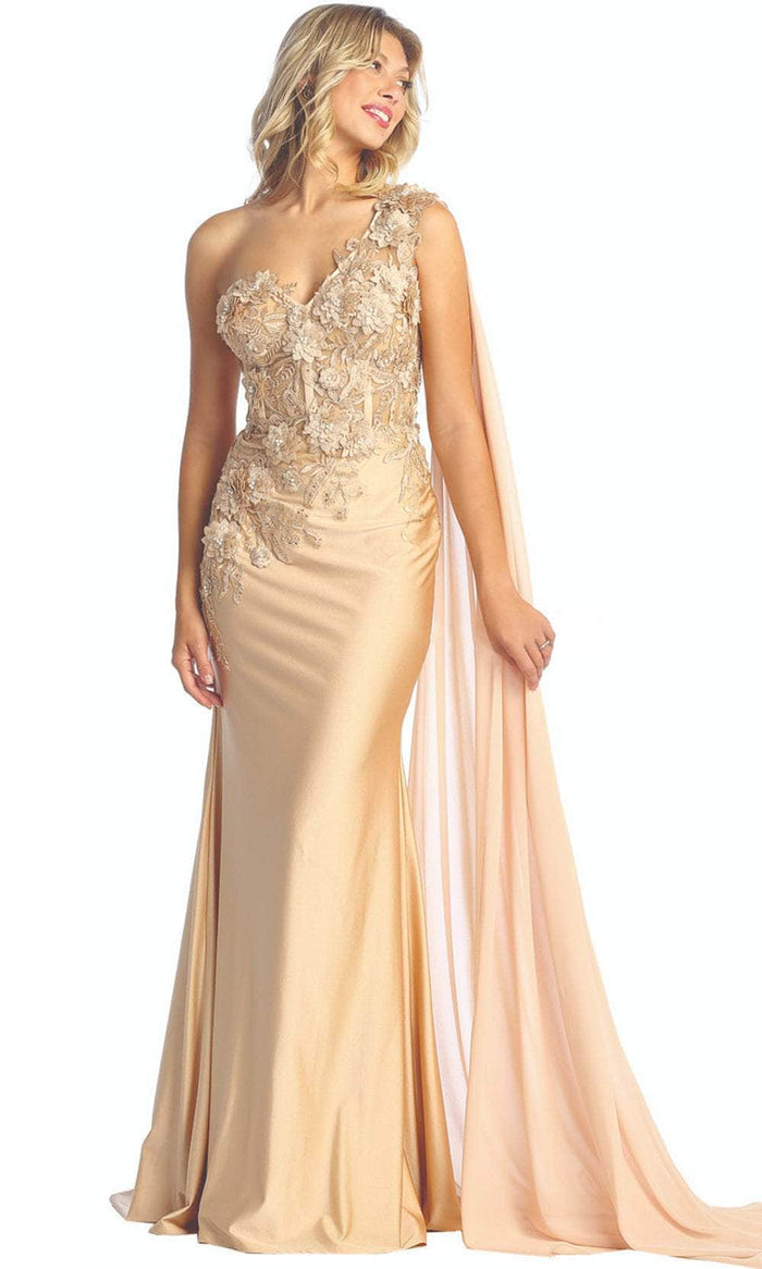 May Queen - Embellished One Shoulder Evening Dress RQ7943 Prom Dresses 2 / Champagne