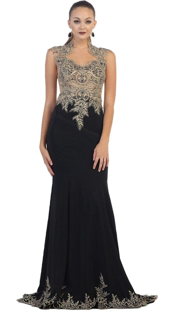 May Queen - Embellished Queen Anne Sheath Evening Dress RQ-7440 CCSALE 12 / Black