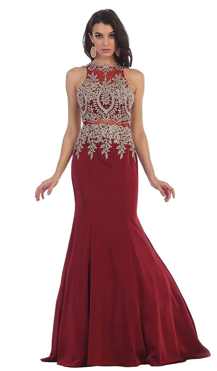 May Queen - Gilt Embroidered Illusion Trumpet Prom Gown – Couture Candy