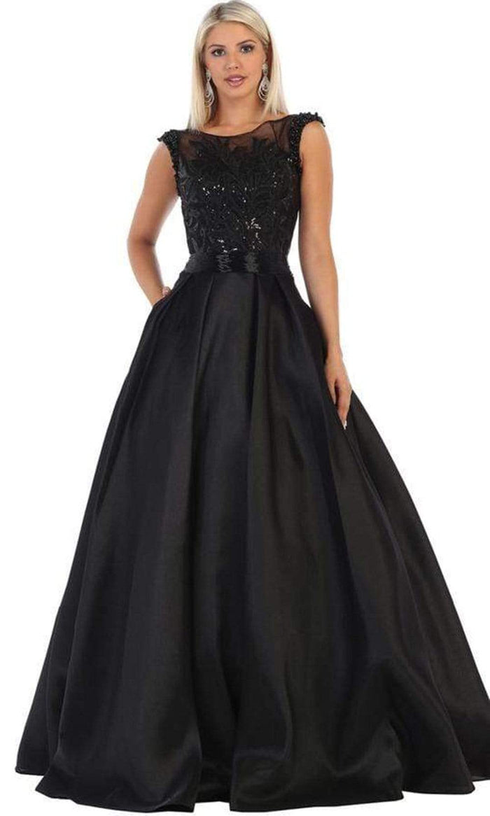 May Queen - Illusion Bateau Sequin Embroidered Ballgown RQ7706 - 1 pc Black In Size 8 Available CCSALE 12 / Black