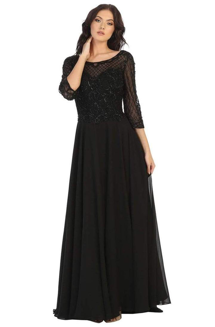 May Queen - Lattice Beaded Quarter Sleeve Dress RQ7821 CCSALE 2XL / Black