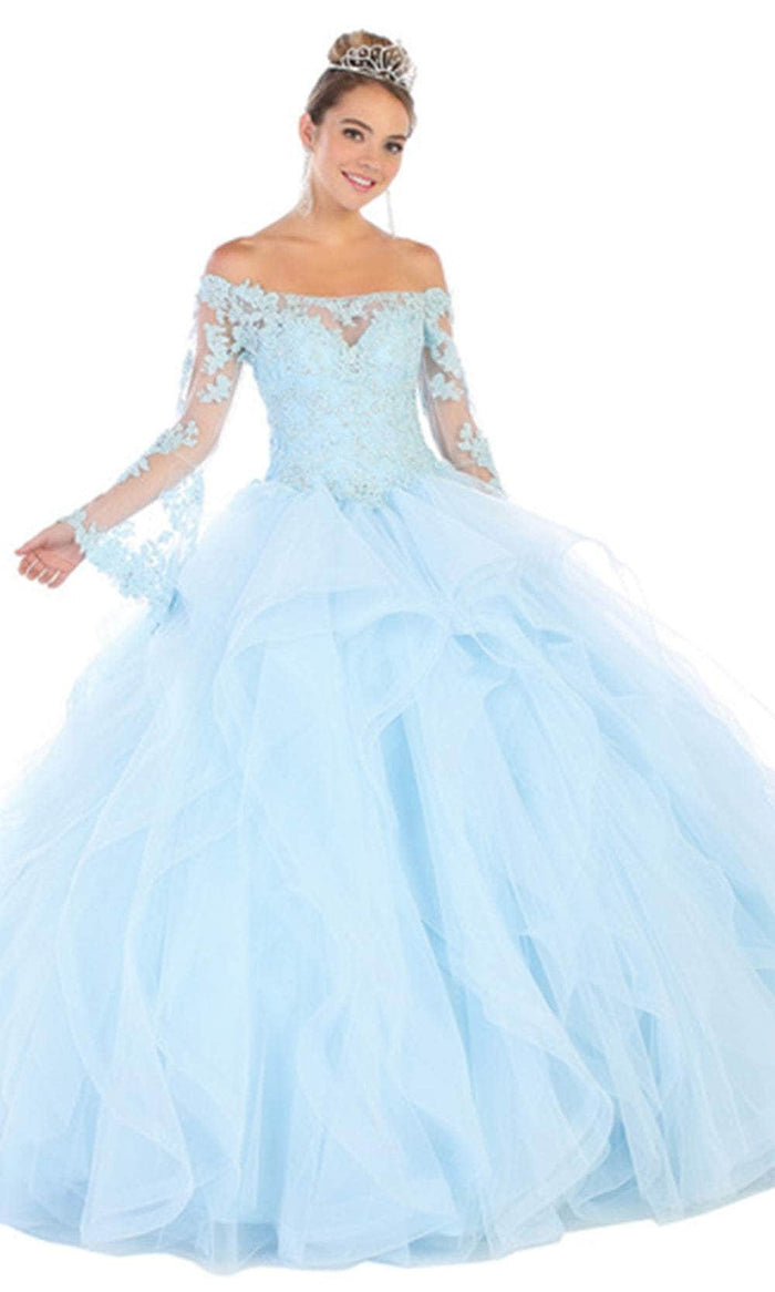 May Queen LK109 - Floral Applique Ballgown Ball Gowns 4 / Baby-Blue