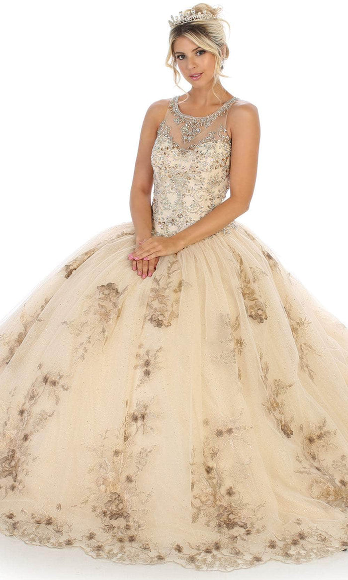 May Queen LK123 - Illusion Beaded Regal Ballgown Ball Gowns 4 / Champagne