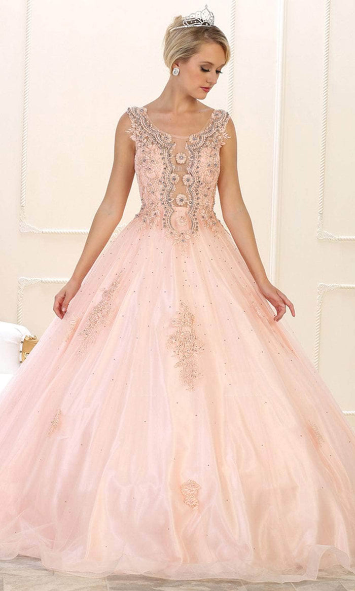 May Queen LK98 - Sheer Inset Embroidered Ballgown Ball Gowns 4 / Blush