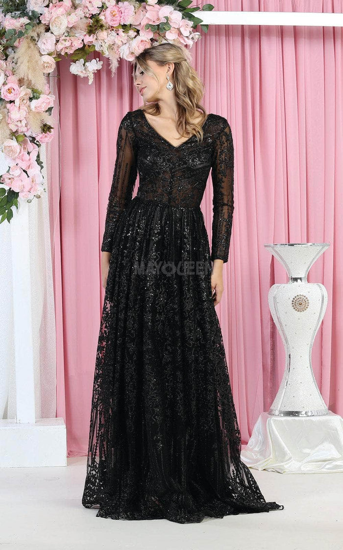 May Queen - Long Sleeve Embellished Formal Dress RQ7920B Mother of the Bride Dresses 22 / Black