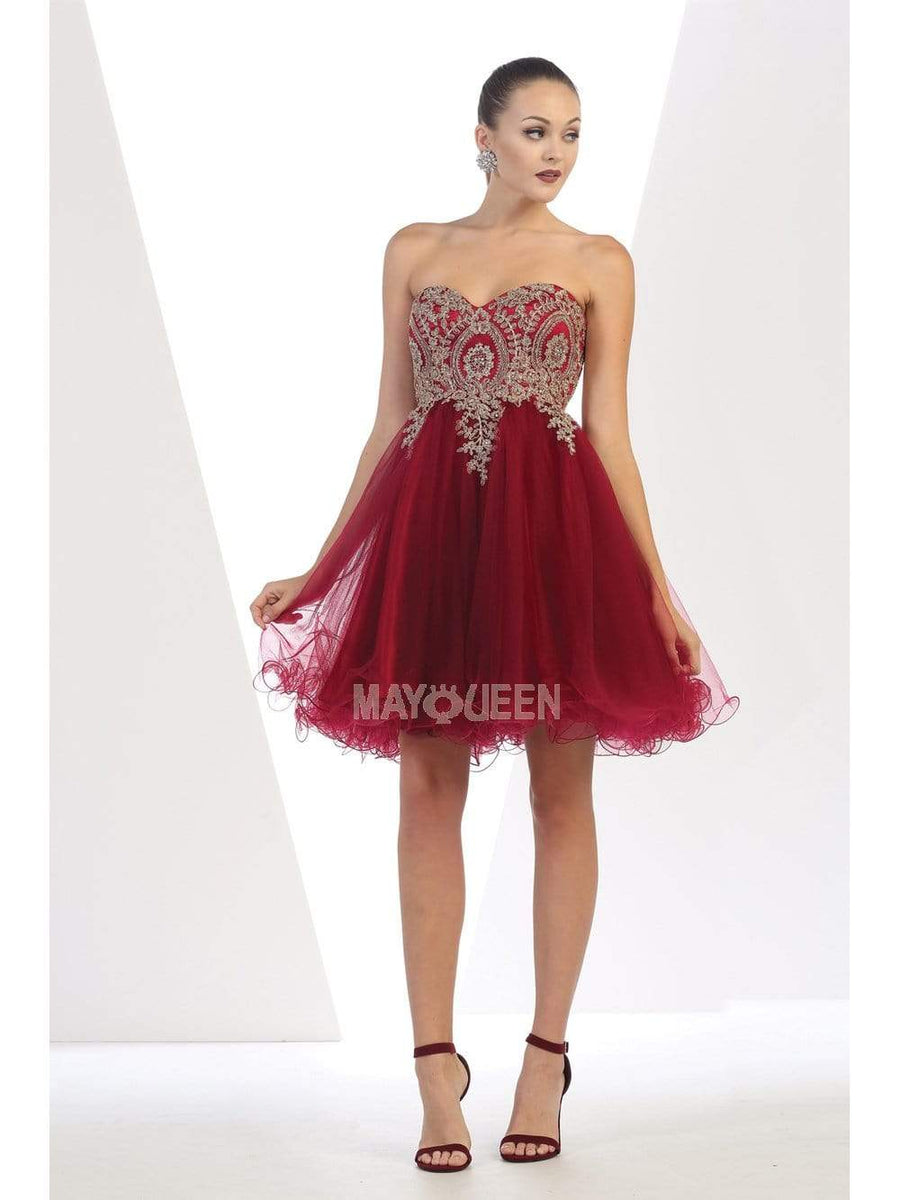 May Queen - MQ1414 Lace Appliqued Strapless Sweetheart Cocktail Dress ...