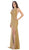 May Queen - MQ1582 Plunging Beaded Tri-Band High Slit Gown Special Occasion Dress 2 / Gold