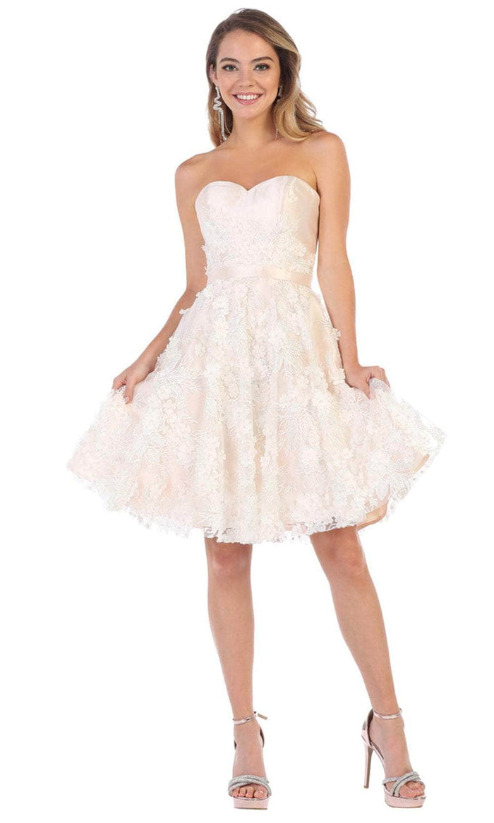 May Queen MQ1613 - Strapless Embroidered Cocktail Dress Cocktail Dresses 2 / Blush/Ivory