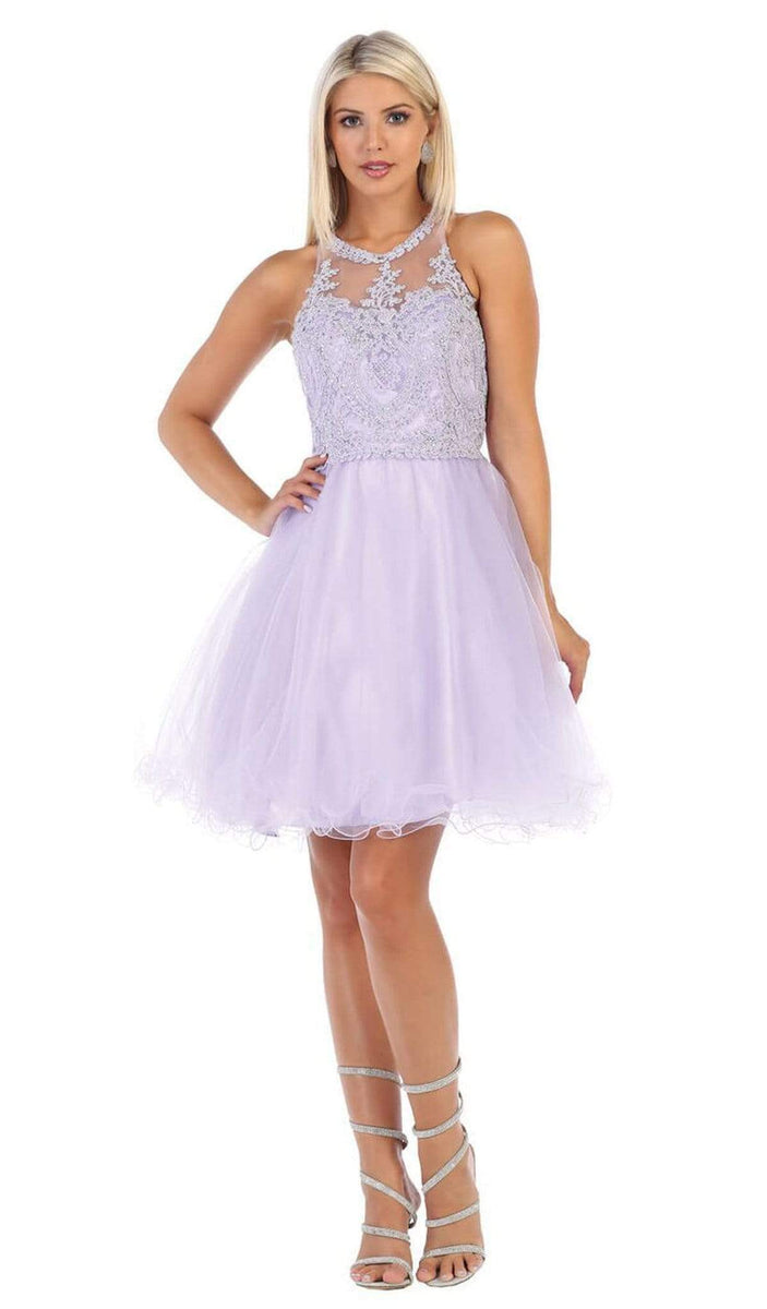 May Queen - MQ1643 Lace Applique Jewel Neck Sleeveless Cocktail Dress ...