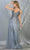 May Queen - MQ1735 Embellished Deep V-neck A-line Dress Prom Dresses 4 / Dusty-Blue