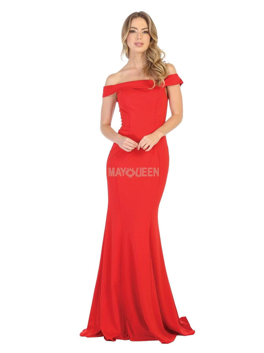 May Queen - MQ1739 Off-Shoulder Trumpet Dress With Lace Up Back ...