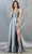 May Queen - MQ1741 Deep V-neck Pleated A-line Dress Prom Dresses 4 / Dusty-Blue