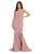 May Queen - MQ1748 Foldover Plunge Off Shoulder High Slit Dress Evening Dresses 4 / Mauve