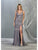 May Queen - MQ1805 Deep V-neck Trumpet Dress With Slit Prom Dresses 2 / Purple/Multi