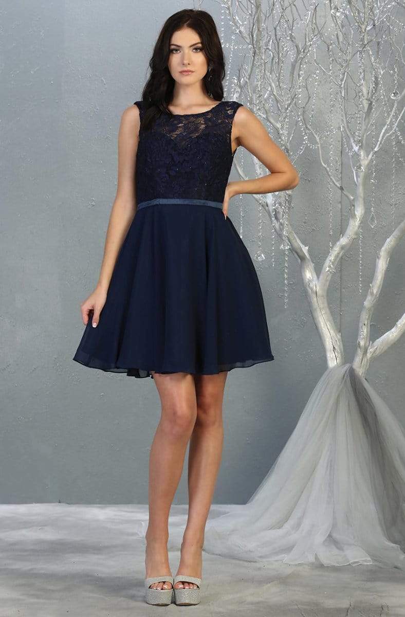 May Queen - MQ1814 Lace Chiffon Cocktail Dress with Lace-up Back ...