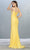 May Queen - MQ1819 Plunging V-neck Sheath Dress With Train Prom Dresses In Yellow