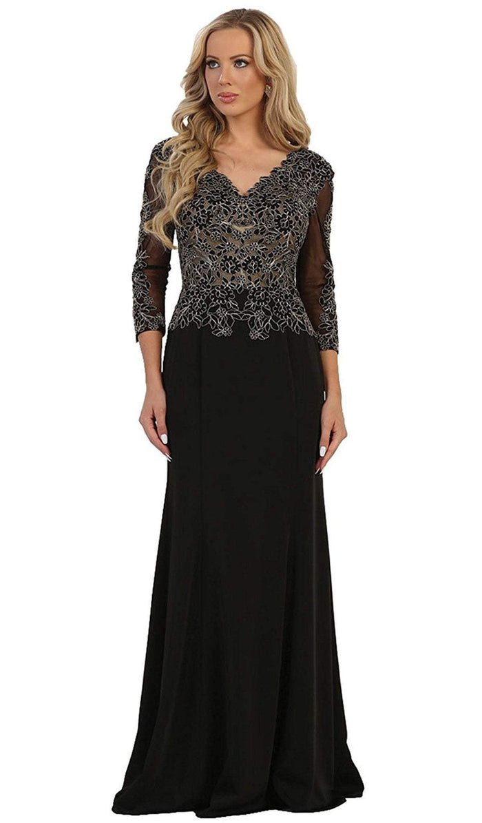 May Queen - Quarter Length Sleeve Lace Sheath Dress MQ1505 - 1 pc Black In Size L Available CCSALE XL / Black