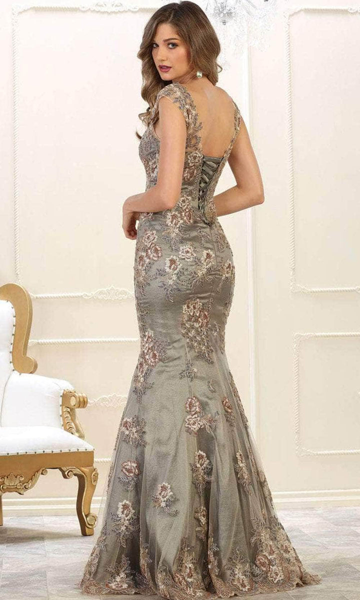 May Queen RQ7629 - Floral Cap Sleeve Evening Gown – Couture Candy