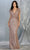 May Queen - RQ7794 Glitter Plunging V-Neck Knotted Gown Evening Dresses 6 / Rosegold