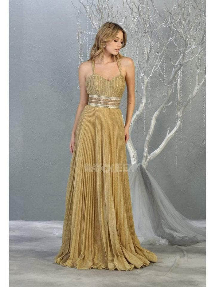 May Queen - RQ7869 Sleeveless Pleated Long Dress - 1 pc Gold in Size 6 Available CCSALE 6 / Gold