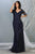 May Queen - RQ7873 Floral Applique V-neck Trumpet Dress Mother of the Bride Dresses M / Navy