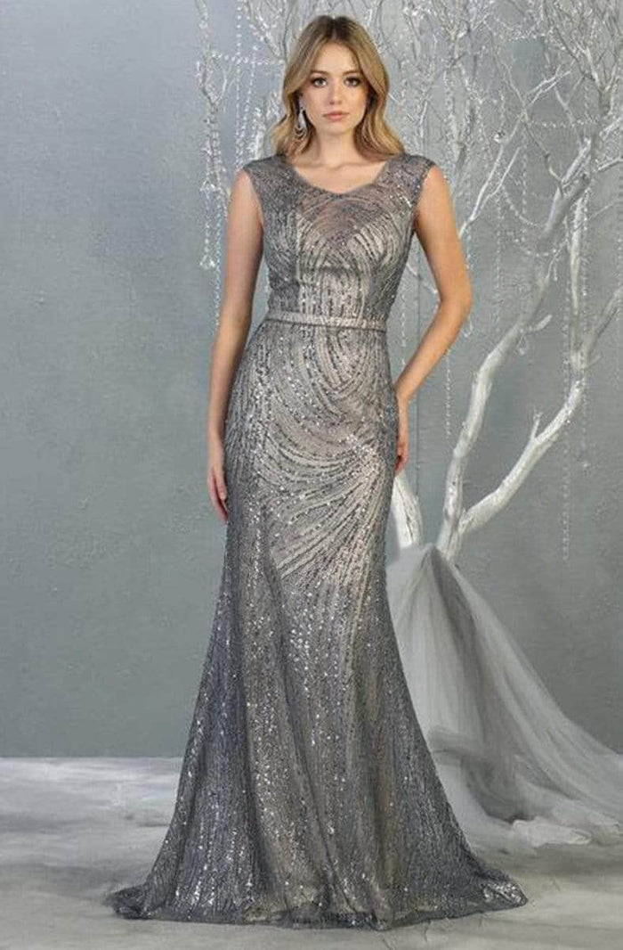 May Queen - Scoop Neck Beaded Evening Dress RQ7810 - 1 pc Dusty Blue In Size 12 Available CCSALE 12 / Dusty Blue