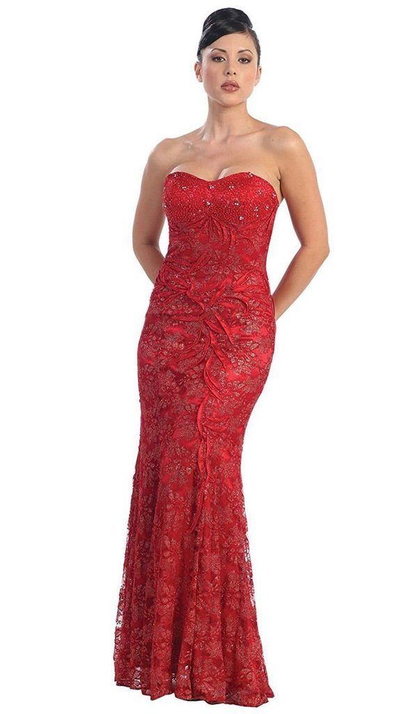 May Queen - Sweetheart Sequined Lace Applique Dress MQ540 - 1 pc Red In Size 18 Available CCSALE 18 / Red