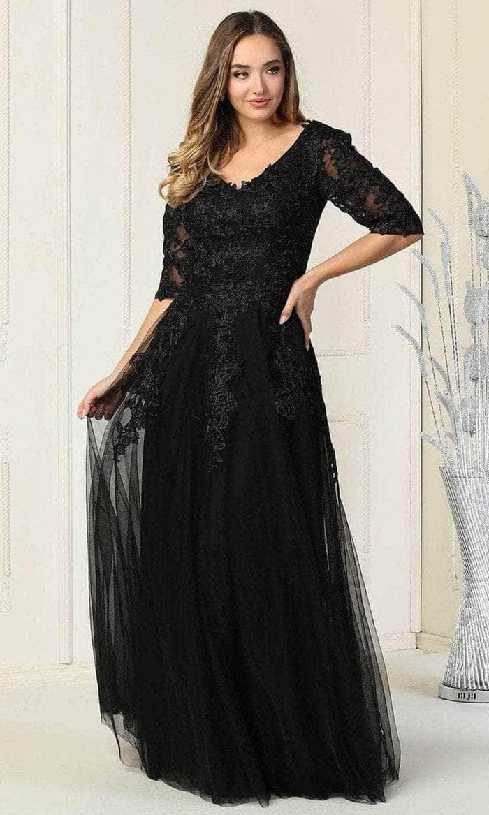 May Queen - V-Neck Beaded Lace Evening Gown MQ1859 - 1 pc Black In Size 5XL Available CCSALE 5XL / Black