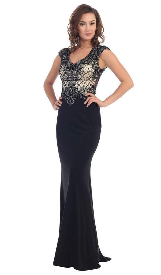 May Queen - V-Neck Sheath Long Dress RQ-7250 - 1 pc Black In Size 4 Available CCSALE 4 / Black