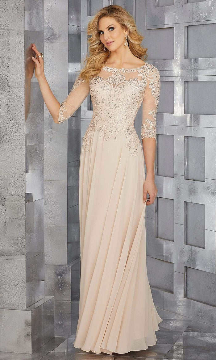 MGNY By Mori Lee - 71622 Embroidered Bateau Chiffon A-line Dress ...