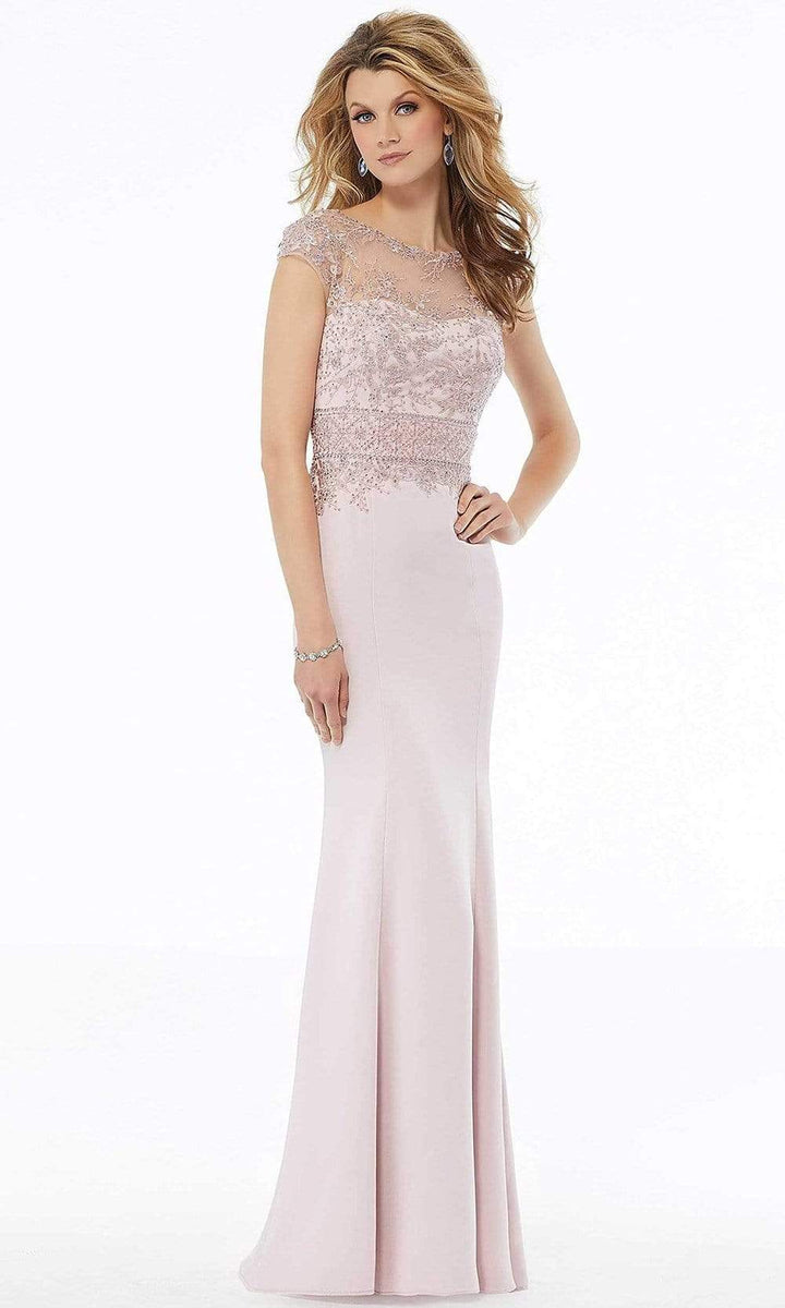 MGNY By Mori Lee - 72127 Embroidered Bateau Stretch Crepe Sheath Dress ...