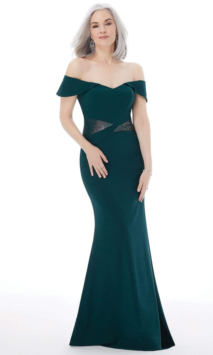 MGNY By Mori Lee - 72215 Beaded Waist Off Shoulder Mermaid Gown Mother of the Bride Dresses 2 / Emerald