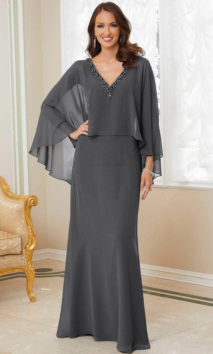 MGNY By Mori Lee 72731 - Beaded V-Neck Evening Gown Special Occasion Dress 00 / Charcoal