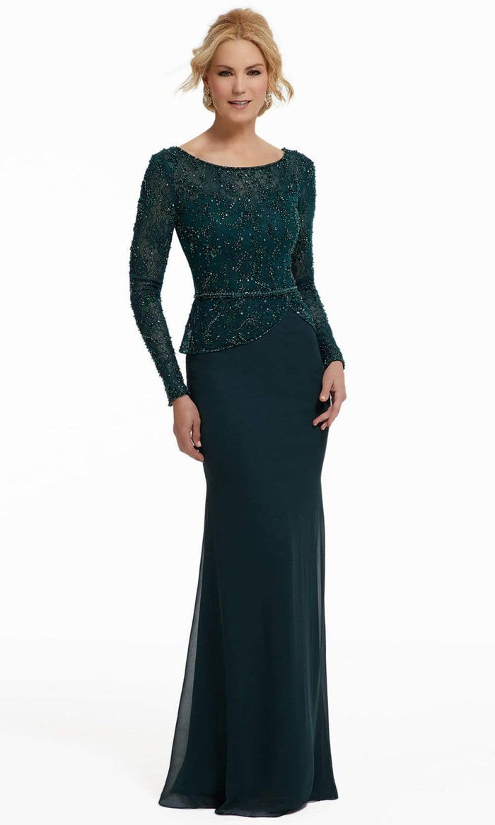 MGNY by Mori Lee - Bateau Beaded Lace Sheath Evening Dress 72010SC - 2 pc Emerald In Size 4 and 16 Available CCSALE 4 / Emerald