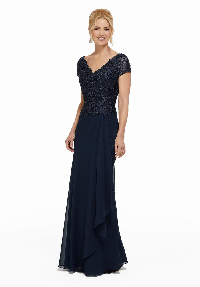 MGNY By Mori Lee - Beaded Lace V-Neck Sheath Evening Gown 72022SC - 2 pcs Navy In Size 8 and 20 Available CCSALE 8 / Navy