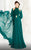 MNM COUTURE - 2480A High Neck Long Puff Sleeved Gown with Overskirt In Green