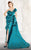 MNM COUTURE - 2567 Strapless Rosette Folded Metallic Long Gown In Blue and Green