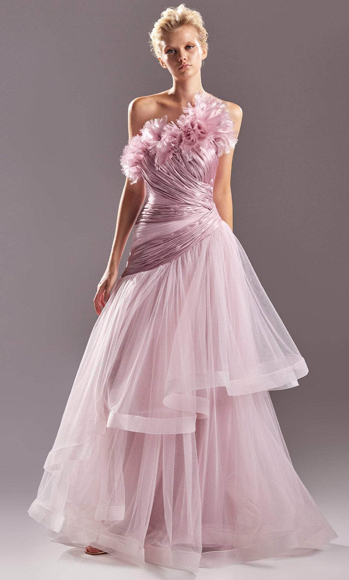 MNM COUTURE G1540 - Strapless Ruched Detail Prom Gown Prom Dresses 0 / Pink